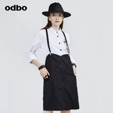 odbo/欧迪比欧港风复古气质可拆卸背带连衣裙女春季新款外搭半裙图片