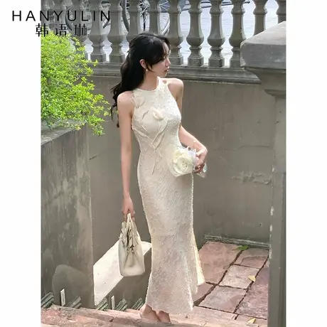 韩语琳 新中式重工提花连衣裙女2025气质名媛收腰显瘦包臀长裙子图片
