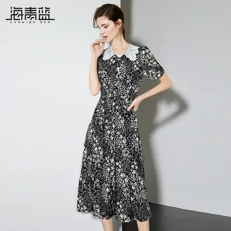 海青蓝 蕾丝碎花短袖连衣裙夏女2025新款女装轻熟小众不撞款裙子图片