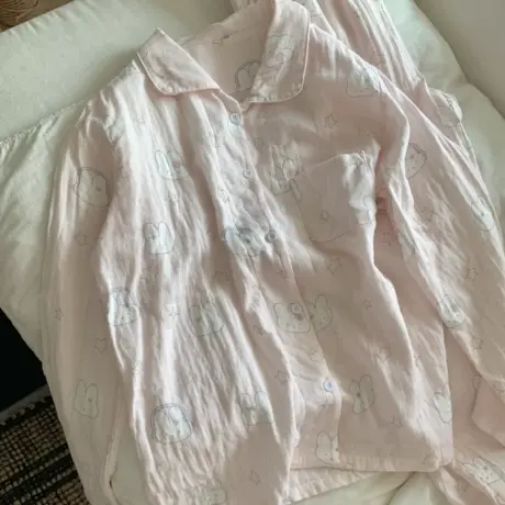 米菲兔全棉双层纱布长袖长裤小翻领套装宽松舒适可外穿家居服图片