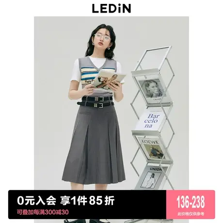 乐町学院风百褶短裙2023春夏新款基础款中长裙西装半身裙灰色短裙图片