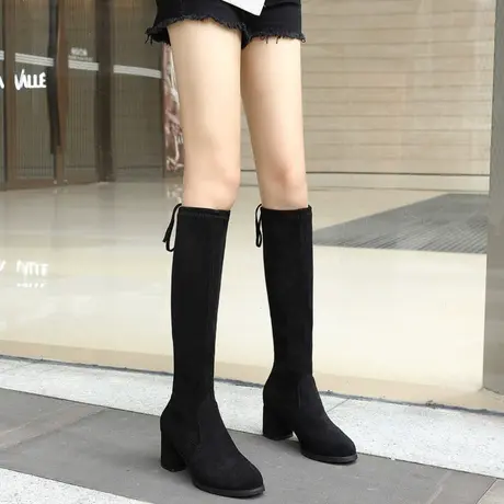 小个子长靴女不过膝靴子2023新款夏季薄款粗跟高跟高筒ins瘦瘦靴商品大图