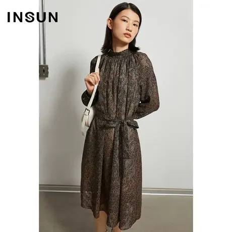 INSUN恩裳冬季收腰个性时尚设计感小众轻商务中长裙连衣裙女士图片
