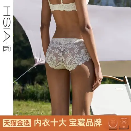 HSIA遐性感中腰平角裤全蕾丝睫毛复古花卉舒适纯棉裆透气内裤女图片