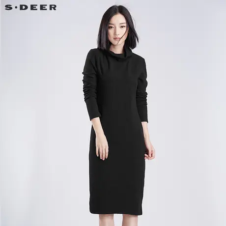 sdeer圣迪奥女2017秋装轻柔高领修身休闲针织连衣裙S16381238图片
