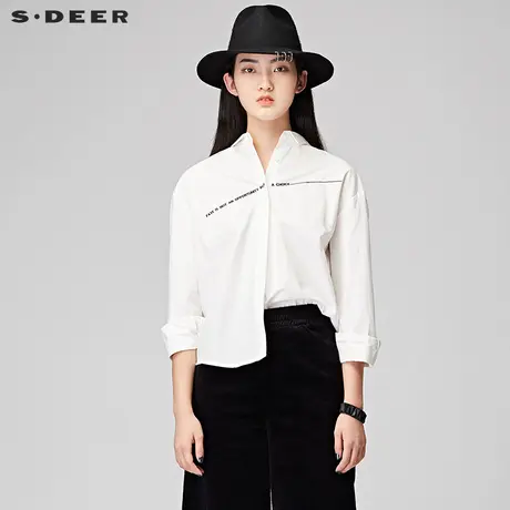 sdeer圣迪奥2018冬装新款文艺立体字母刺绣长袖白衬衫女S17480594图片