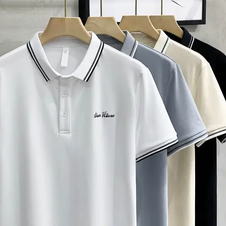 条纹高档polo衫男士短袖t恤夏季薄款翻领半袖商务休闲上衣服刺绣图片
