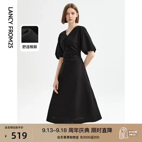 朗姿棉质高级感夏季气质显瘦小黑裙2023新款长款连衣裙法式裙子女图片