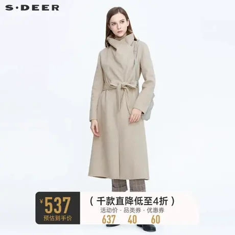 sdeer圣迪奥冬季立领斜襟不规则长款通勤纯色毛呢大衣女S20481862图片