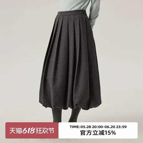 omont蛋挞家 50%毛高腰毛呢蓬蓬花苞裙子冬季毛呢中长半身裙图片