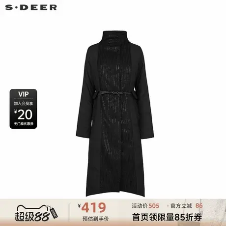 sdeer圣迪奥女装立领拼接收腰不规则长款羽绒服S234Z2446图片