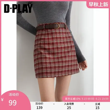DPLAY2025年秋季新款红色半身裙女流行时尚复古格纹裙子半裙短裙图片