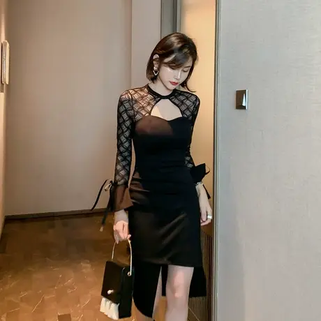 包臀蕾丝镂空合适胸大抹胸礼服裙性感火辣衣服女气质黑色连衣裙夏图片