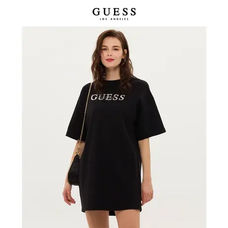 【38上新季】GUESS 新款女双面针织烫钻logo短袖T恤连衣裙图片