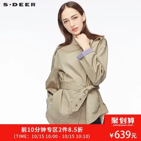sdeer圣迪奥女休闲新潮斜襟系带袖口翻边设计立领外套S18382241图片