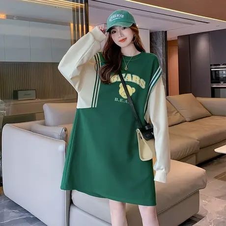 唐狮学院运动风连衣裙女士拼接卫衣裙法式气质春秋穿搭女装裙子图片