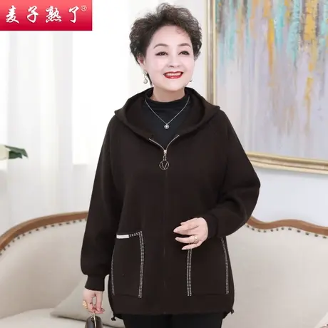 妈妈秋装连帽针织开衫外套中老年女装春秋短款大码洋气厚毛衣上商品大图