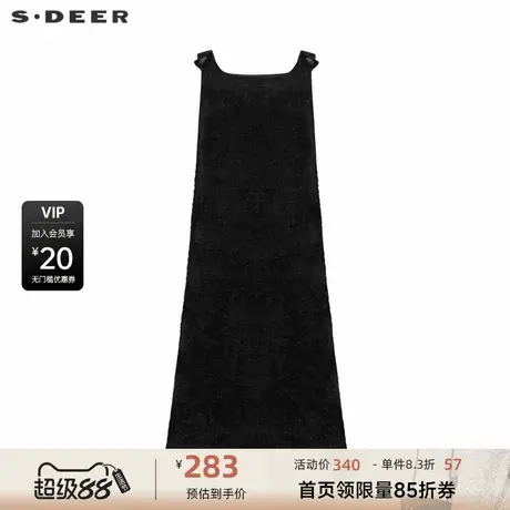 sdeer圣迪奥女装复古简约A字黑色长款马甲S234Z1606图片