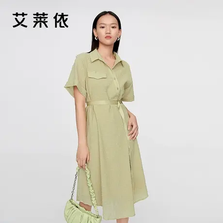 艾莱依商场同款衬衫领夏连衣裙女气质时尚设计感小众收腰夏季裙子图片