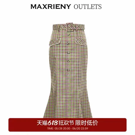 【奥莱】MAXRIENY格纹半身裙夏季女士鱼尾裙洋气修身中长裙子复古图片