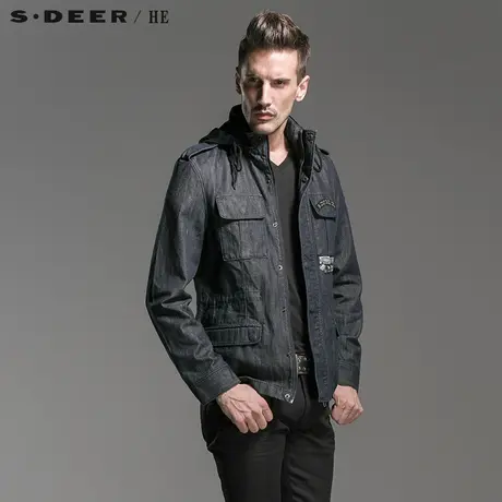 sdeerhe圣迪奥休闲连帽男士牛仔外套H14372232图片