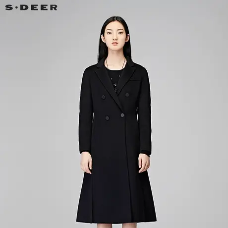 sdeer圣迪奥2019春冬帅气酷黑开叉中长款双面呢大衣外套S17481862图片