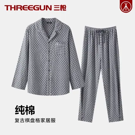 三枪100%纯棉情侣男士家居服女士睡衣套装开衫带兜外穿全棉居家服商品大图
