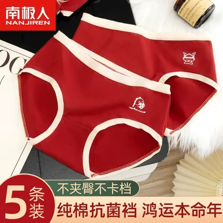 南极人大红色内裤女士全纯棉抗菌裆属龙本命年结婚鸿运透气三角裤图片