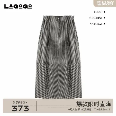 LAGOGO格纹开衩半身裙女拉谷谷2025年秋季新款优雅裙子OCBB348Q91图片