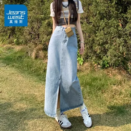 KZ真维斯半身裙女2023年新款秋季秋冬季牛仔长裙子高级感a字高腰图片