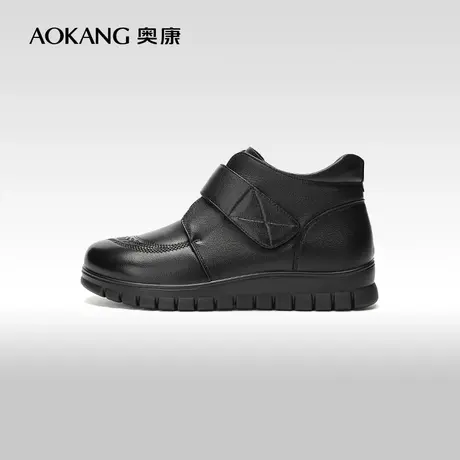 【门店发货】奥康女鞋 冬季新款保暖短靴真皮妈妈奶奶老人鞋图片