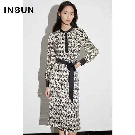 COVER春季印花修身立领衬衫连衣裙图片