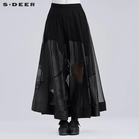 s.deer【新品】圣迪奥女装现代感印花挺括半身长裙S16281189图片