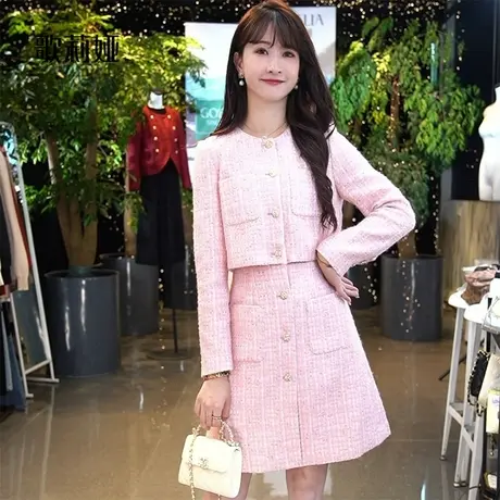 歌莉娅秋季新品小香风假两件式连衣裙1B9L4K98B图片