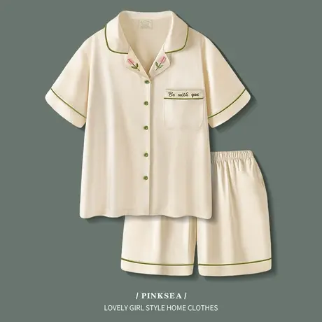冰丝睡衣女夏季短袖短裤仿真丝绸家居服两件套高级感可外穿套装图片