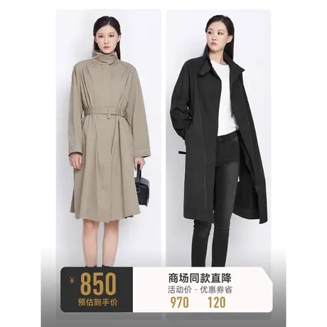 sdeer圣迪奥女装春秋装休闲外套立领开衩通勤长款风衣S21381804图片