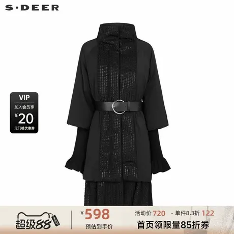 sdeer圣迪奥女装复古立领拼接收腰格子羽绒服S234Z2458图片