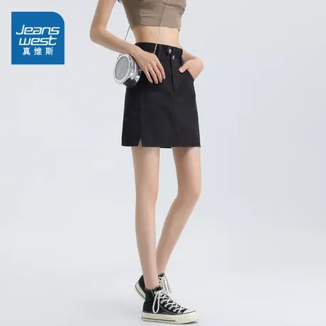 LT真维斯潮流风女装2023夏季新款牛仔短款中腰显瘦简约休闲牛仔裙图片
