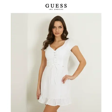 【38上新季】GUESS 24年新款春季女士纯白绑带初恋法式复古小白裙图片