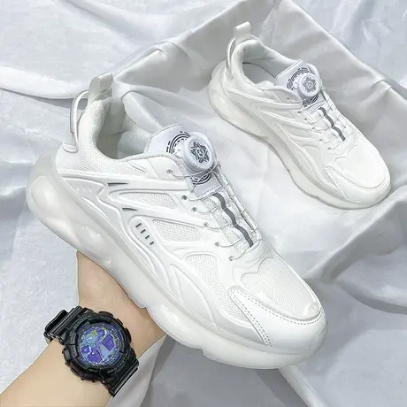 旋转纽扣男鞋春秋春秋白鞋运动休闲跑步超轻减震百搭小白老爹潮鞋图片