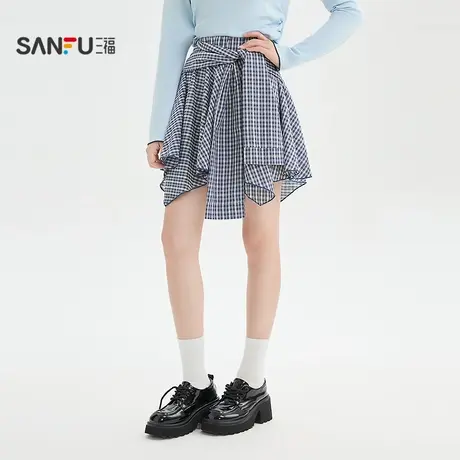 三福短裙2025秋季防走光内衬不规则下摆格子裙子女装509032图片