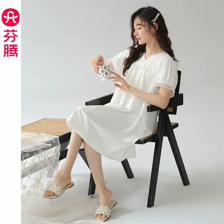芬腾睡裙女夏季纯棉短袖睡衣裙法式高级感夏天薄款宽松家居服中裙图片