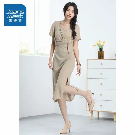 G8真维斯女装2025夏季新款时尚潮流拼接短袖连衣裙显高显瘦裙子女图片