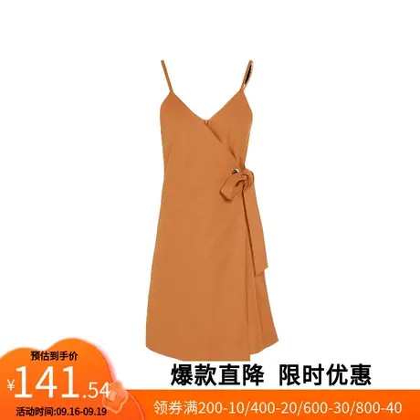 【艾格】交叉V领连衣裙2023春季新款拉链中长款吊带裙官方旗舰店图片