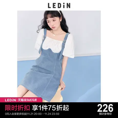 乐町牛仔拼接连衣裙2023春夏新款女装设计感气质短款裙子女夏图片