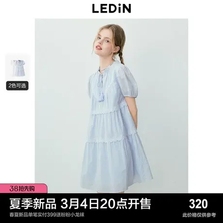 乐町飘逸娃娃裙24年夏季新款流苏系带A字裙甜美纯棉短袖连衣裙图片