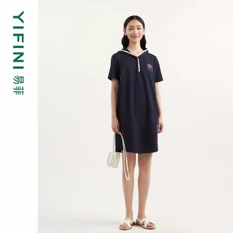 Yifini/易菲轻运动连帽休闲短袖连衣裙女夏装新款宽松时尚图片