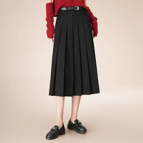 百褶裙半身裙女A字裙2022春秋新款高腰中长款休闲裙遮肉文艺裙子图片