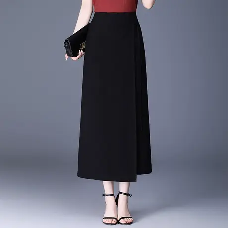 高级感黑色半身裙女包臀裙2025夏季新款高腰显瘦中长款开叉一步裙图片