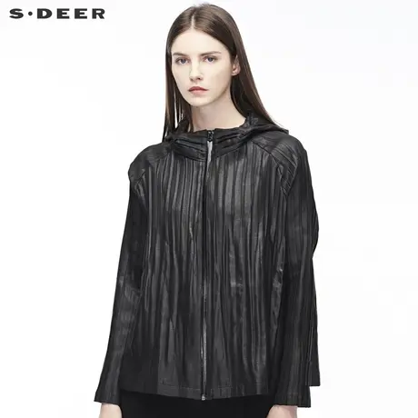 sdeer圣迪奥春装女前卫潮褶皱肌理搭扣连帽外套S18382252商品大图